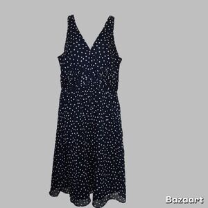 George Blue Polka Dot Sleeveless Dress Casual Summer Midi Womens Size 10‎
